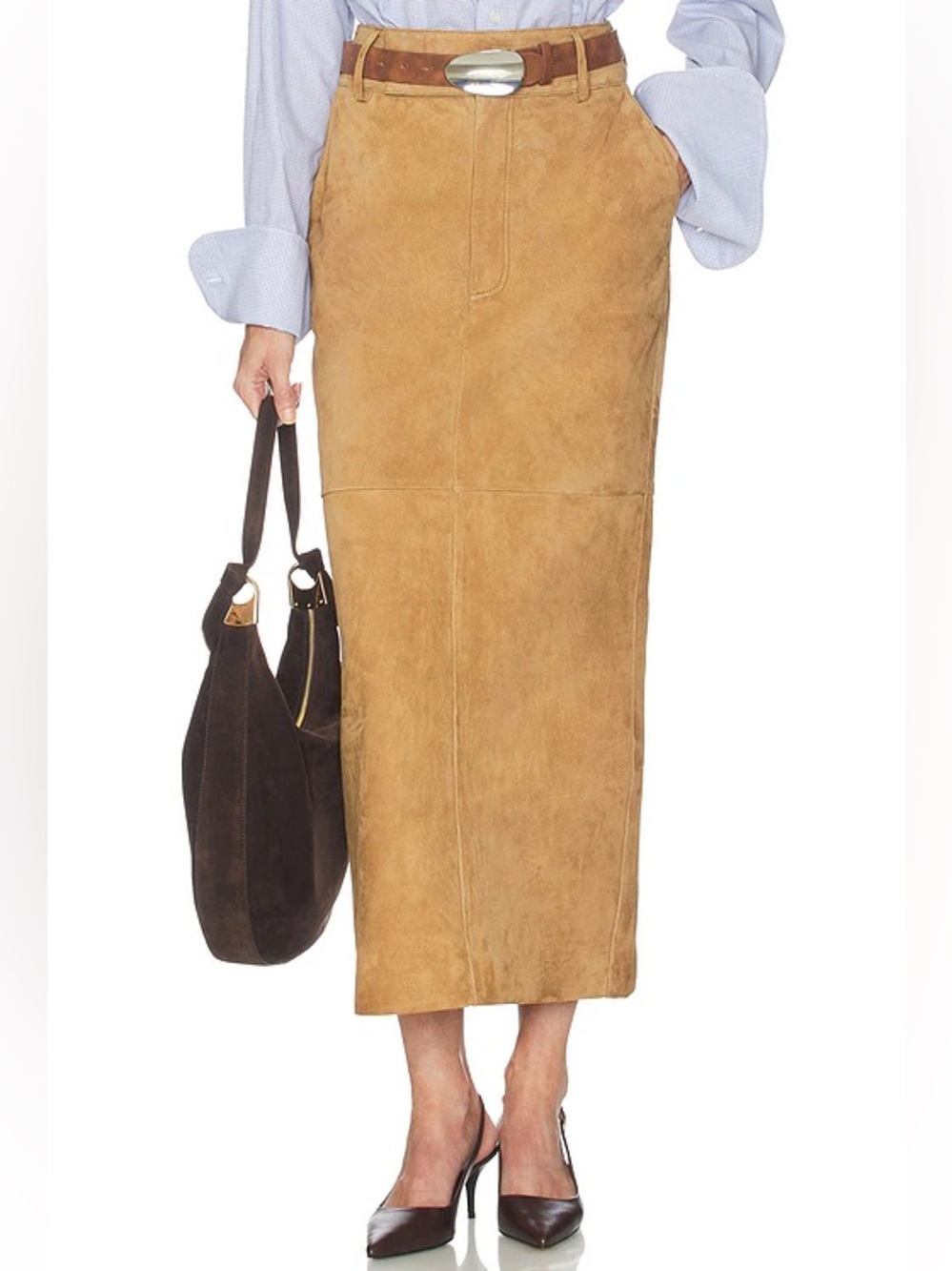 Helsa Suede Column Skirt in Caramel Brown size M